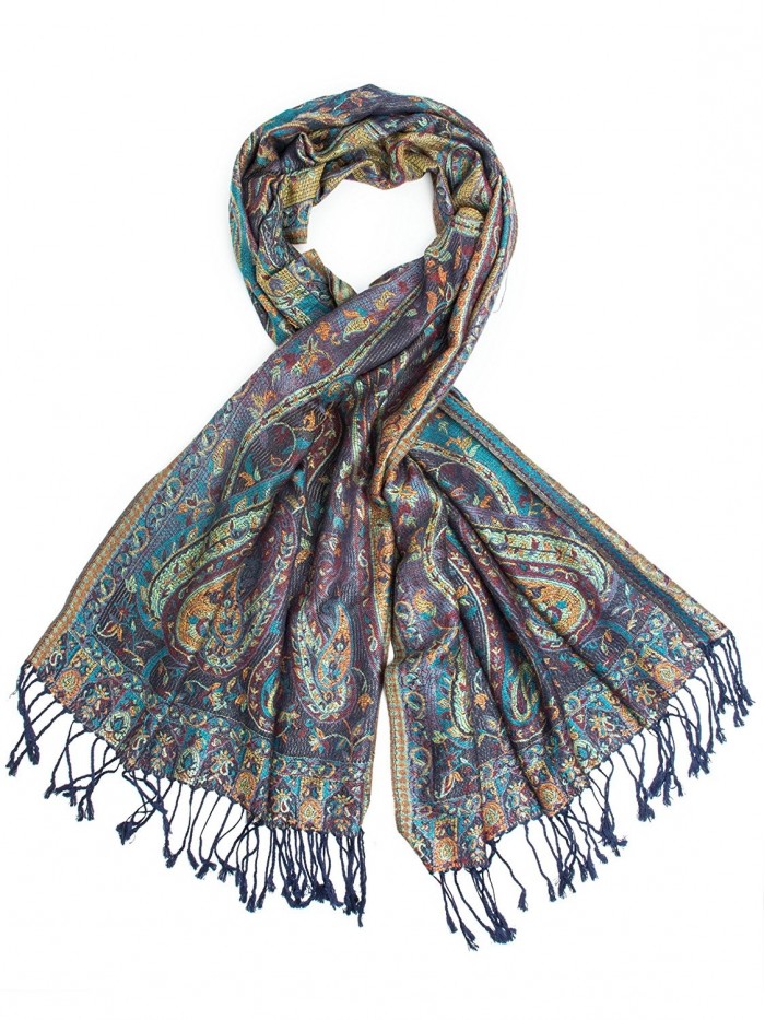 Bohomonde- Jyati Scarf- Pashmina Indian Paisley Traditional Jacquard Scarf - hand made in India - Periwinkle - C512MQ6QV4V