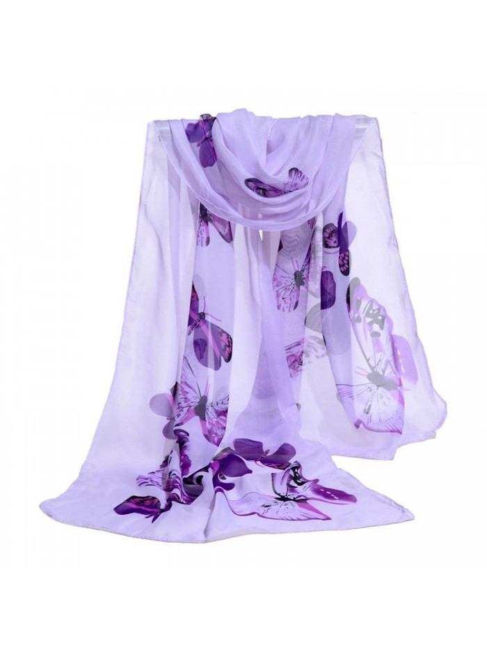 Deamyth Women Chiffon Scarf Colorful Butterfly Clear Wrap Shawl Headscarf - Purple - C612O2LSBH1