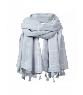 FITIBEST Women Linen Scarf Fashionable Plaid Shawl Winter Long Scarves with Tassels - Grey - CG186HC83S9