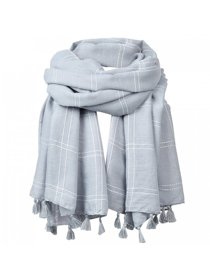 FITIBEST Women Linen Scarf Fashionable Plaid Shawl Winter Long Scarves with Tassels - Grey - CG186HC83S9