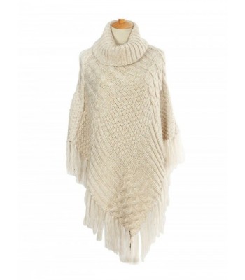 Camellia12 Chunky Knit Turtleneck Tassels Poncho Sweater Shawl Wrap Blanket Cape - CX186SDH0CE