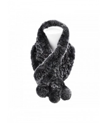 ZLYC Women's Winter Pull-Thru Rex Rabbit Fur Scarves Wrap Collar - Black - C31876XN8LY