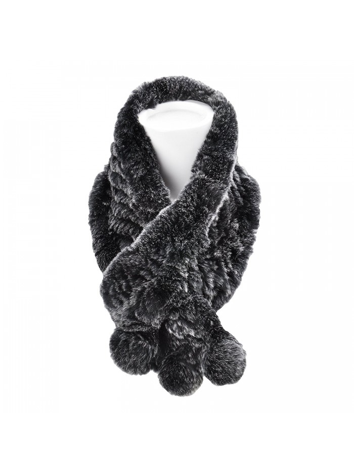 ZLYC Women's Winter Pull-Thru Rex Rabbit Fur Scarves Wrap Collar - Black - C31876XN8LY