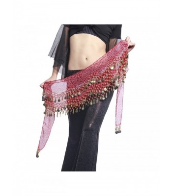 UPRIVER GALLERY Chiffon Ringing Coin Leopard Belly Dance Hip Scarf Waist Belt - Red - CT1295Z7V4F