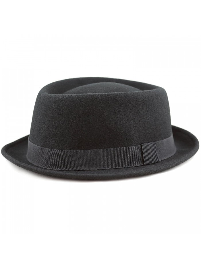 The Hat Depot 1400HE14 Unisex 100% Wool Felt Porkpie Style Hat - Black - C5126SM1V2B