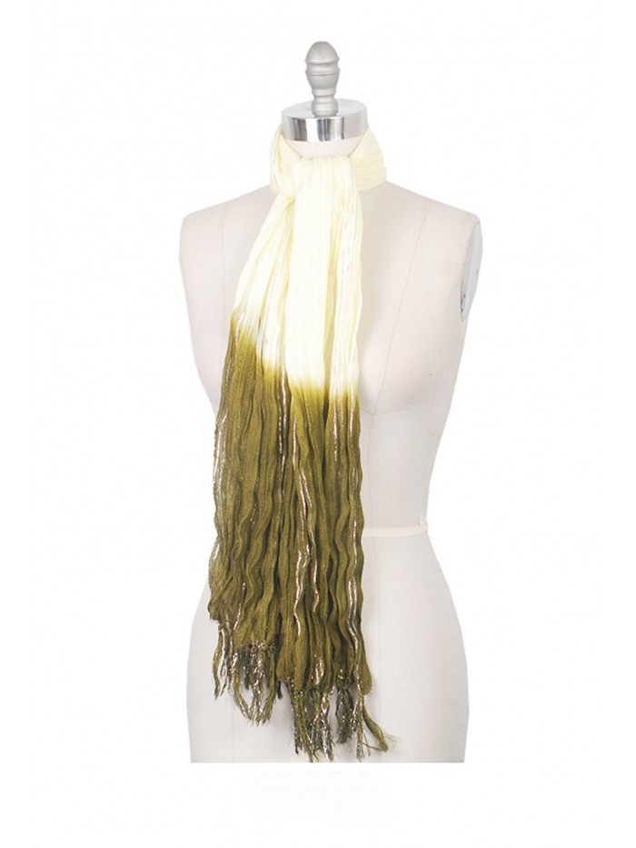 Amtal Women Two Color Tie & Dye Lurex Ombre Oblong Soft Casual Scarf w/ Tassels - White - CQ12O45ODE6