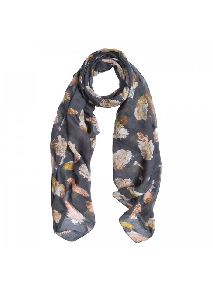 Elegant Women's Feather Print Fashion Scarf Wrap - Different Colors - Grey - CW12LR8UTND