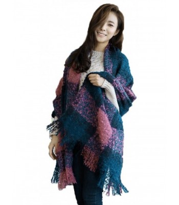 Women's Large Plaid Scarf Cape Poncho with Fringe - Bluepuple - CN127YT0S2B