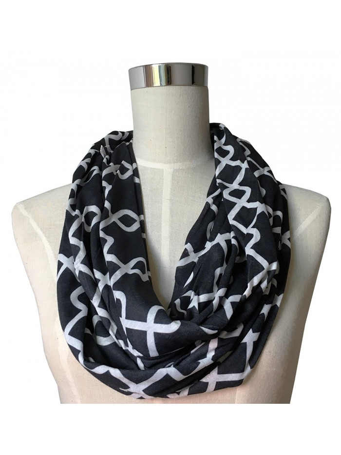 Pop Fashion Women Chain Link Pattern Infinity Scarf Wrap Scarf with White Zipper Pocket- Infinity Scarves - Black - CS12MAIC02B