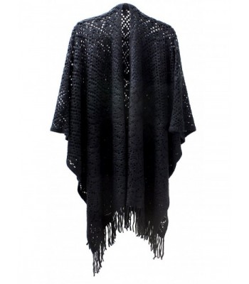 BSB LL Blanket Open Front Poncho Ruana Knit Cardigan Sweater Shawl Wrap Many Styles - Black Diamond - C912LEKNZCB