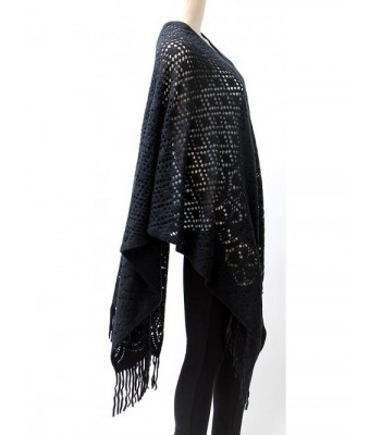 Womens Diamond Fringed Poncho Sweater