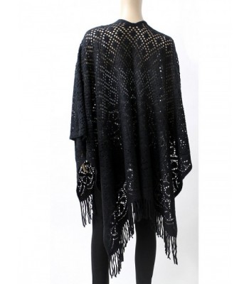 Womens Diamond Fringed Poncho Sweater in Wraps & Pashminas