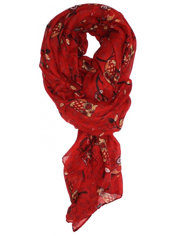 Ted and Jack - Wise Owl in a Tree Print Scarf - Red - C612C4BNZ9H