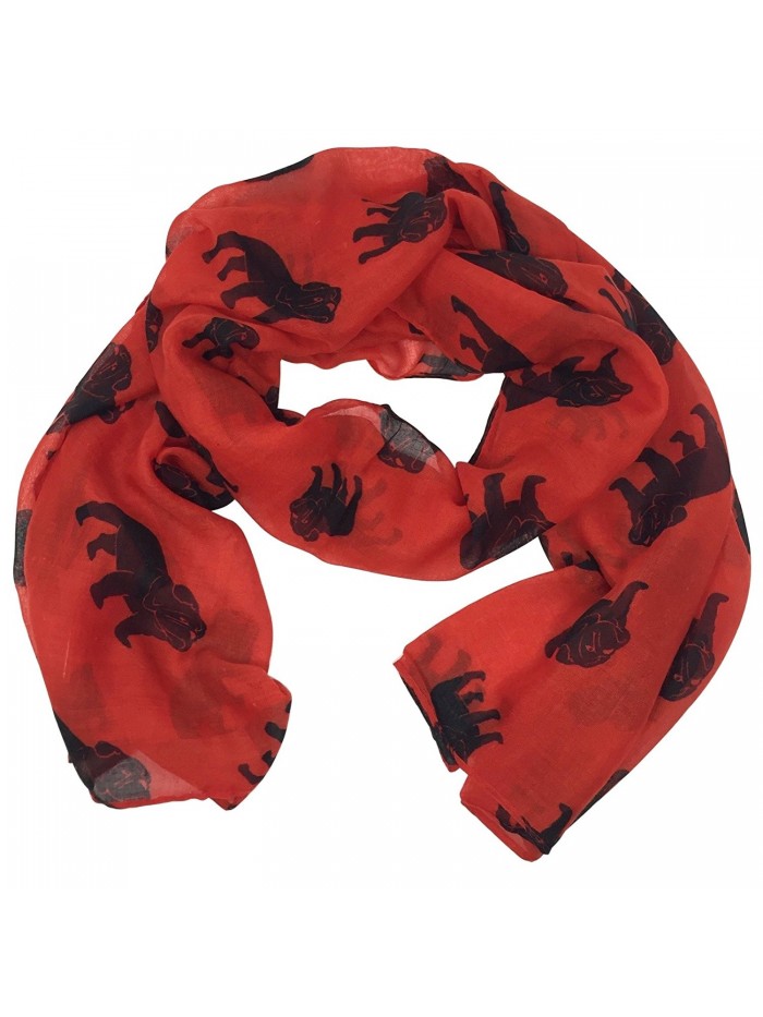 Bulldog Multi Color Lightweight Polyester Long Straight Scarf - Red & Black - CQ1869HGU76