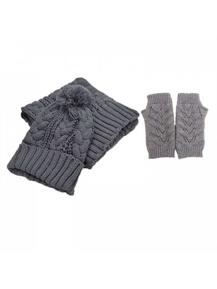 Women Warm Knitted Scarf Gloves and Hat Winter Set - Gray - CI12O7D0FVG