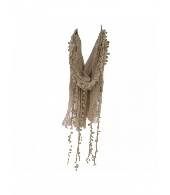 Silver Fever Elegant Skinny Lace Scarf with Pompoms - Bronze Tan - CT12F6S03TP