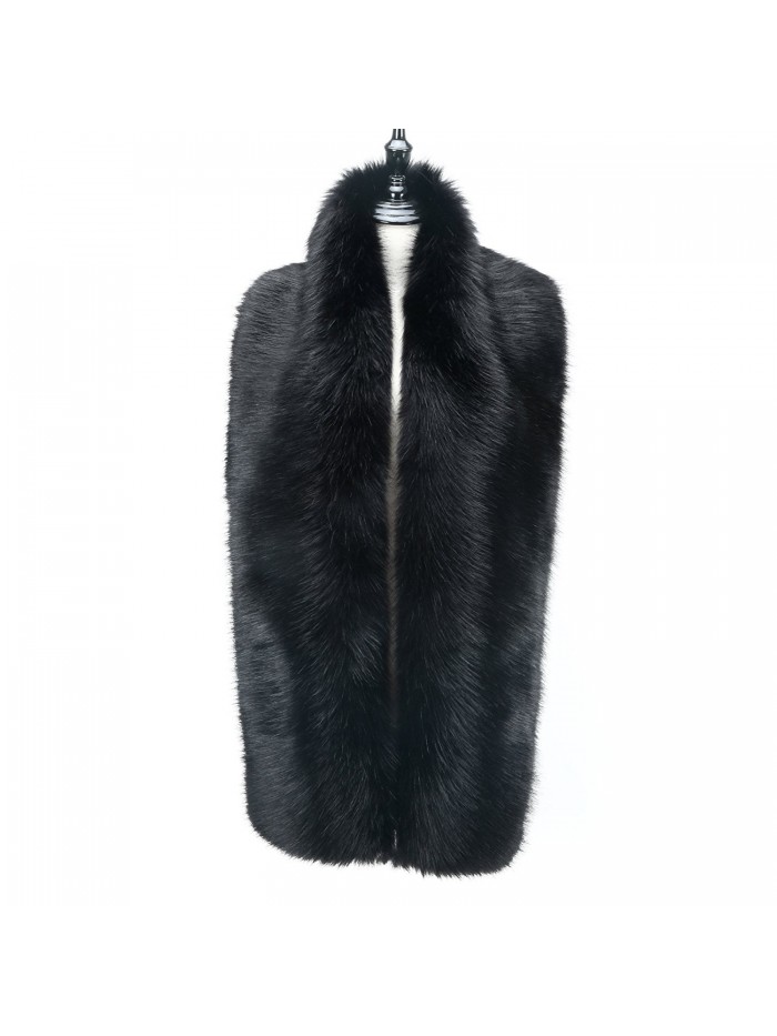 Caracilia Women Winter Warm Faux Fox Fur Collar Scarf Stole Long Scarf Shawl - Black180cm - CY186DL654Y