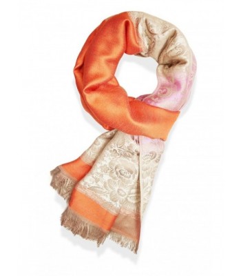 V28 Women's Woven Pashmina Cashmere Fringed Shawl Wrap Scarf - Orange - CR1805W5SNG