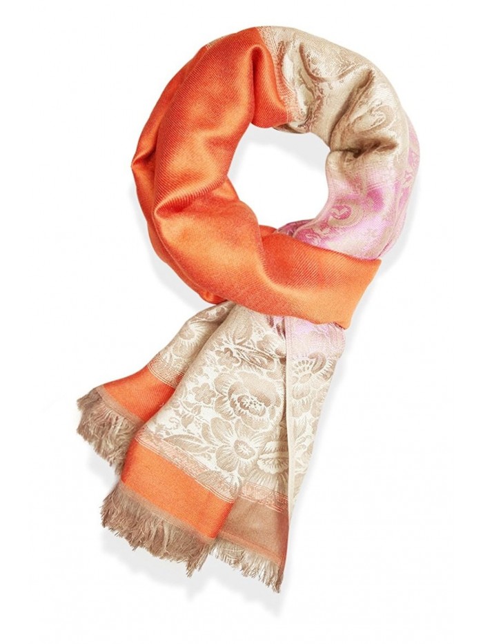 V28 Women's Woven Pashmina Cashmere Fringed Shawl Wrap Scarf - Orange - CR1805W5SNG