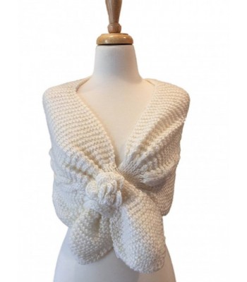 Over the Shoulder Knitted Shawl Wrap with Bow Front - White - CI188DOZTX6