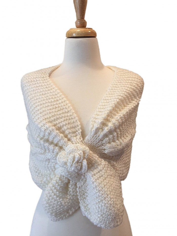 Over the Shoulder Knitted Shawl Wrap with Bow Front - White - CI188DOZTX6