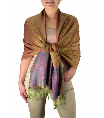 Peach Couture Royal Vine Vintage Pashmina Paisley Jacquard Scarf Shawl Wrap - Green Red - CY128IP2OOP