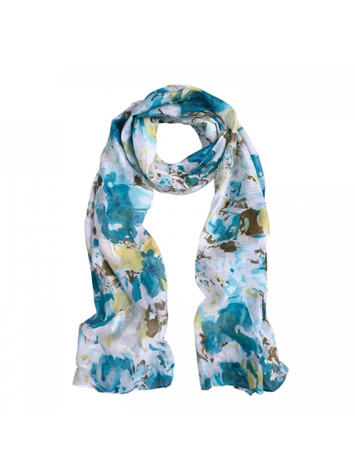 Elegant Watercolor Paint Floral Scarf -Different Colors Available - Blue - C011IYUZ8WZ