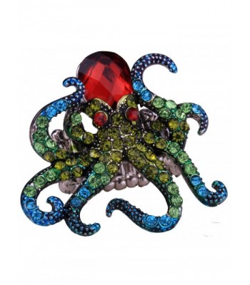 YACQ Jewelry Women's Crystal Octopus Stretch Ring Scarf Ring Buckle Clip - Green - CJ188HX0OMX