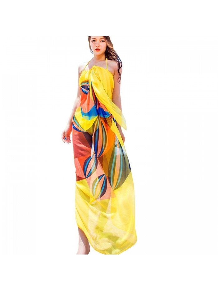 Leezo Women Summer Beach Bikini Swimsuit Wrap Chiffon Shawl Scarf Cover UPS - Yellow D - C817YGRUO0D