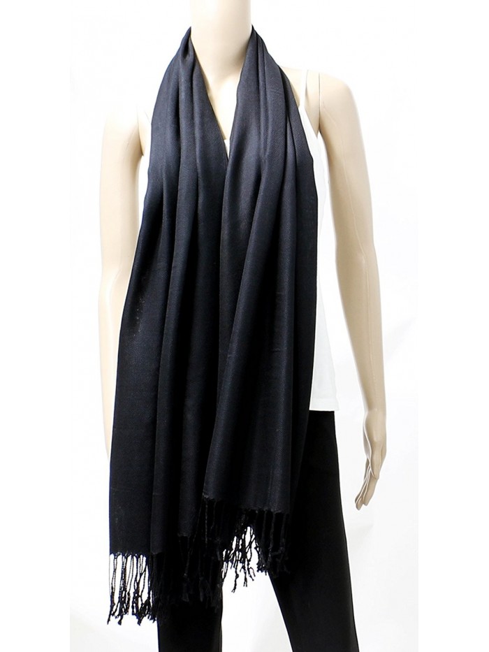 AN Womens Pashmina Shawl Scarf with Tassels Silk Soft Fashion Accessory - Black - CV1206OGXKH