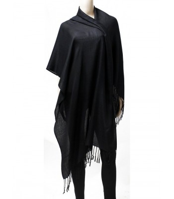 Womens Black Solid Pashmina Tassels in Fashion Scarves