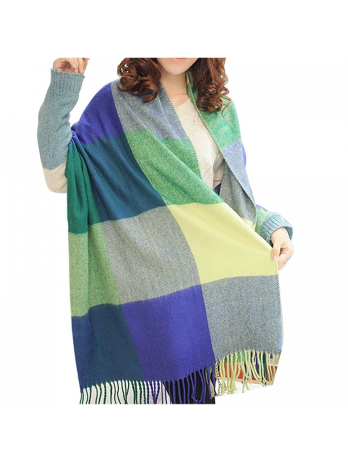 GoProver Women's Tassels Soft Plaid Tartan Lattice Scarf Winter Large Long Blanket Wrap Shawl Oversized - Green - CN187E5A5UW