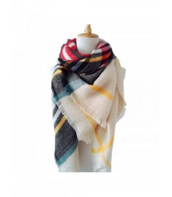 Large Soft Plaid Scarf Women Winter Knit Blanket Scarf Cashmere Feel Shawl and Wraps - 17 - CL12O0BVC0T