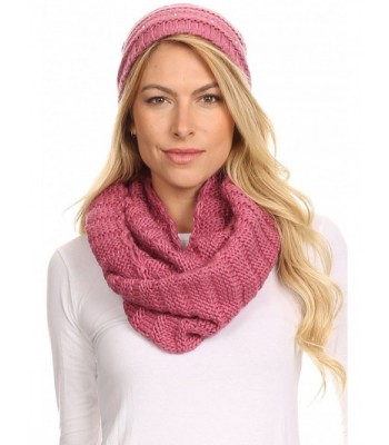 Sakkas Sayla Rhinestone Jewel Soft Warm Woven Cable Knit Beanie Hat And Scarf Set - Rose - C512L6XB9HT