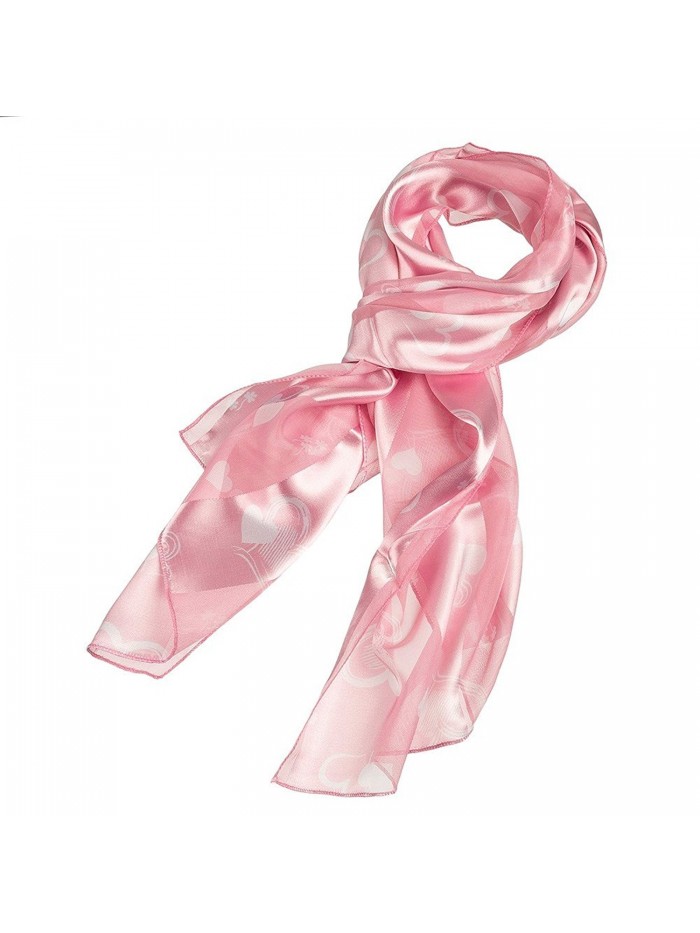 Heart- Flower or Clover Pattern Valentine's Day or Mother's Day Silk Feel Scarf - Clover Pink - C211TIZ3S1N