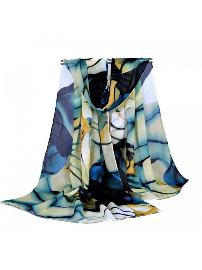 Ink Chiffon Scarf- Luweki Fashion Lady Long Wrap Women's Shawl Scarves - Blue - CS12MO0LRX9