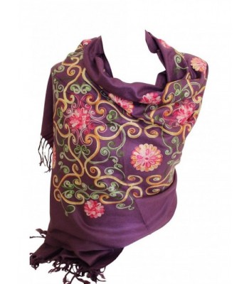 Premium Lush Embroidered Pashmina Feel Scarves Shawl Stole Wrap Head Scarf - Purple - CM12NT9FFQH