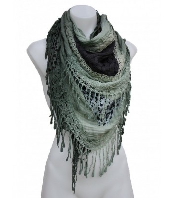 Terra Nomad Women's Knit & Cotton Fringed Triangle Scarf Shawl - Olive - CD11U6HWWMN