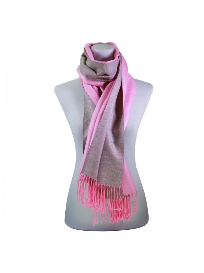 Women Pure color Scarf Authentic Cashmere Super Soft and Warm Wrap Shawl Scarf - Gray&pink - CP1872I4E3G