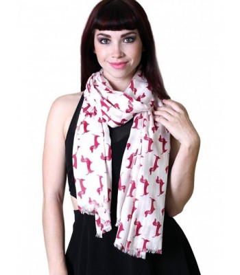 (11 COLORS) Bella Doxie Dachshund Dog Scarf- Women's Animal Print Tassel Shawl - Red Dog / Off White Base - CW1295KQNKD