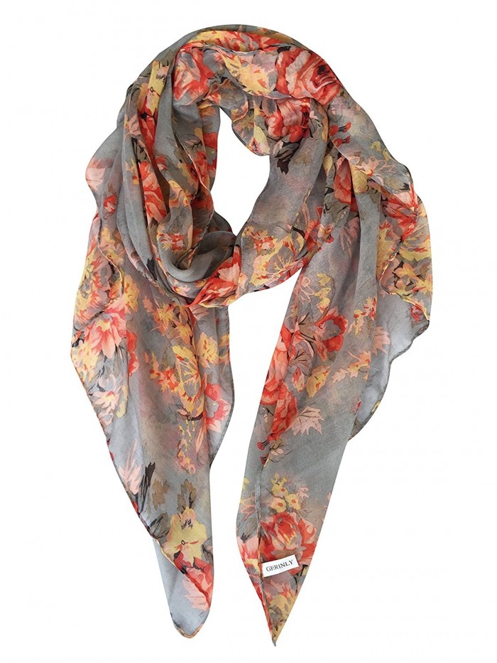 GERINLY Lightweight Scarves: Fashion Flowers Print Shawl Wrap For Women - Gray - CJ12E95ZH5L