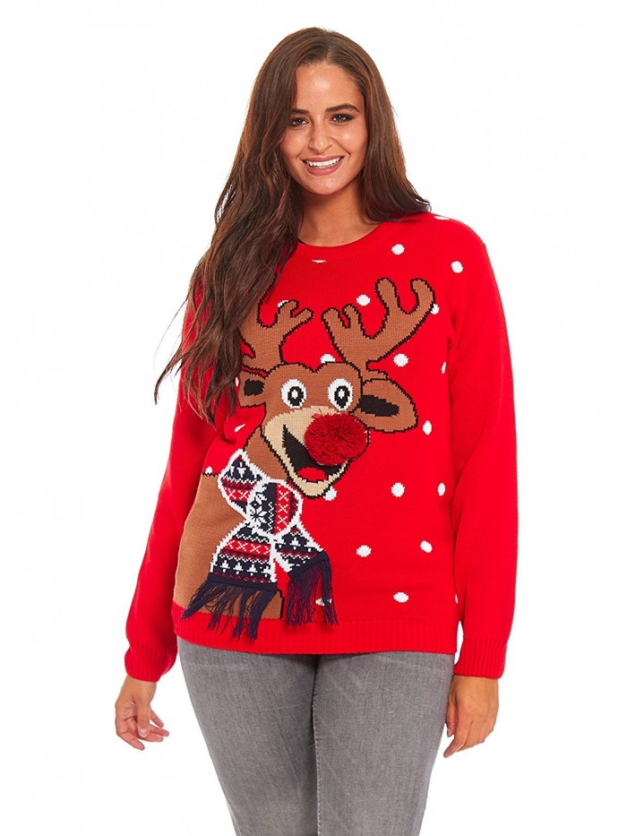 Ladies Christmas Sweater Dress Womens Tunic Xmas Fairisle Top by YLUT Scarf Reindeer - Red - CN184XR9YME