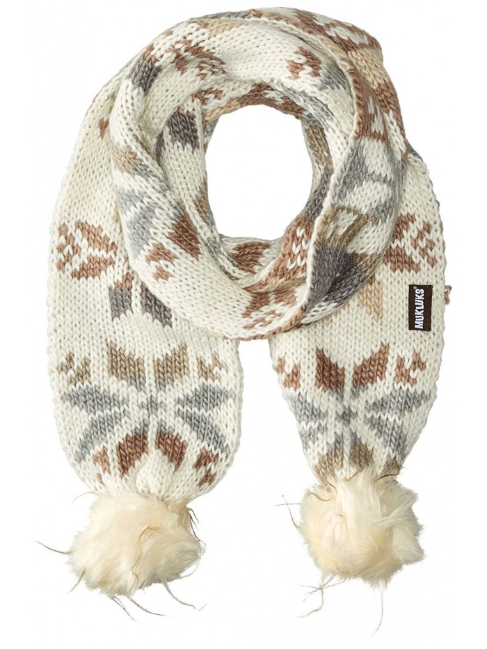 Muk Luks Women's Snowflake Pom Scarf - Ivory - C0125UF9F75