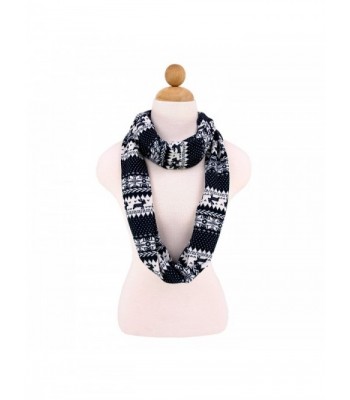 Premium Snowflake & Reindeer Fair Isle Design Infinity Loop Scarf -Diff Colors - Navy - C711I6NQJB9