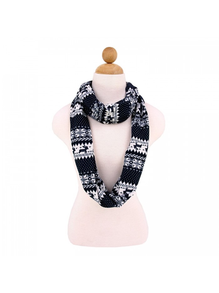 Premium Snowflake & Reindeer Fair Isle Design Infinity Loop Scarf -Diff Colors - Navy - C711I6NQJB9