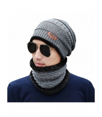 Unisex Winter Slouchy Beanie Hat Scarf Set Knitted Neck Warmers Gaiters Skull Caps - Gray - CB187IQMODZ