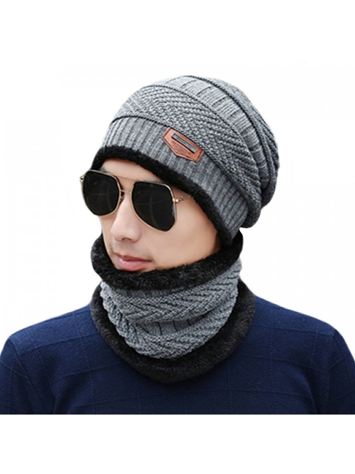 Unisex Winter Slouchy Beanie Hat Scarf Set Knitted Neck Warmers Gaiters Skull Caps - Gray - CB187IQMODZ