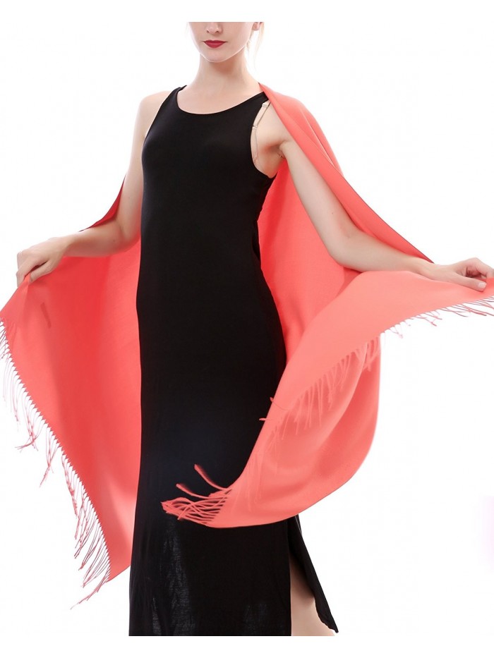 Aolige Super Soft Cashmere Blanket Winter Scarf with Tassel Solid Color Warm Shawl for Women - Orange - CJ1868Y2U67