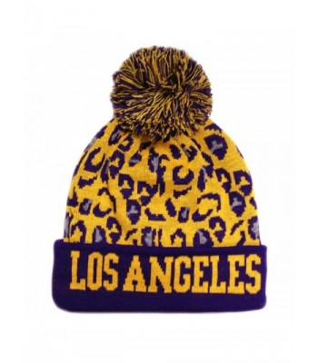 CITY Hunter Sk950 Leopard College Pom Beanie Hat - Los Angeles (2 Colors) - Purple/Gold - CH11GM83021