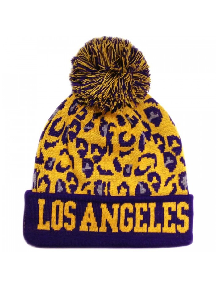 CITY Hunter Sk950 Leopard College Pom Beanie Hat - Los Angeles (2 Colors) - Purple/Gold - CH11GM83021